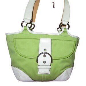 Coach 2006 Vintage Y2K Green & White Soho Twill & Leather Mini Tote